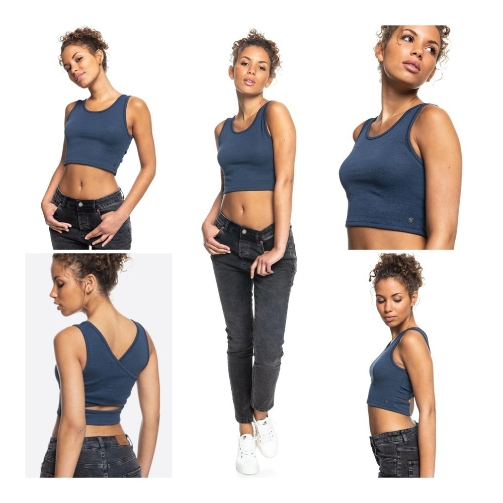Roxy Good Keepsake Navy Textured Crop Top